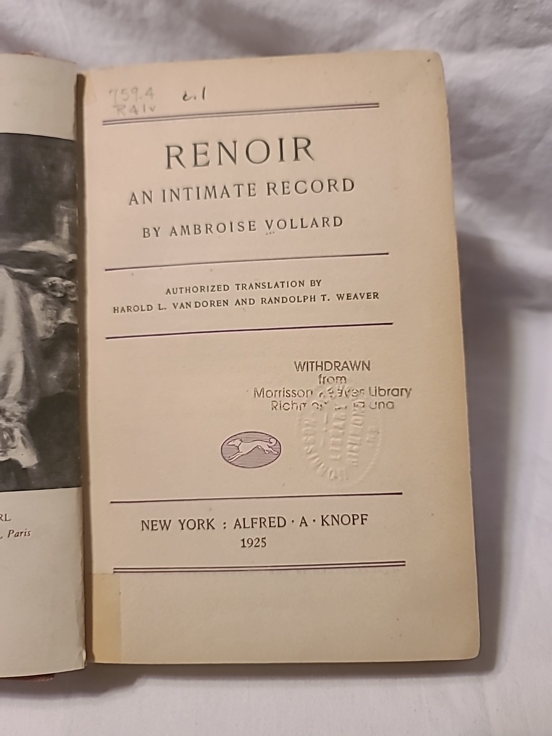 Renoir: An Intimate Record By Ambroise Vollard (HC 1925)