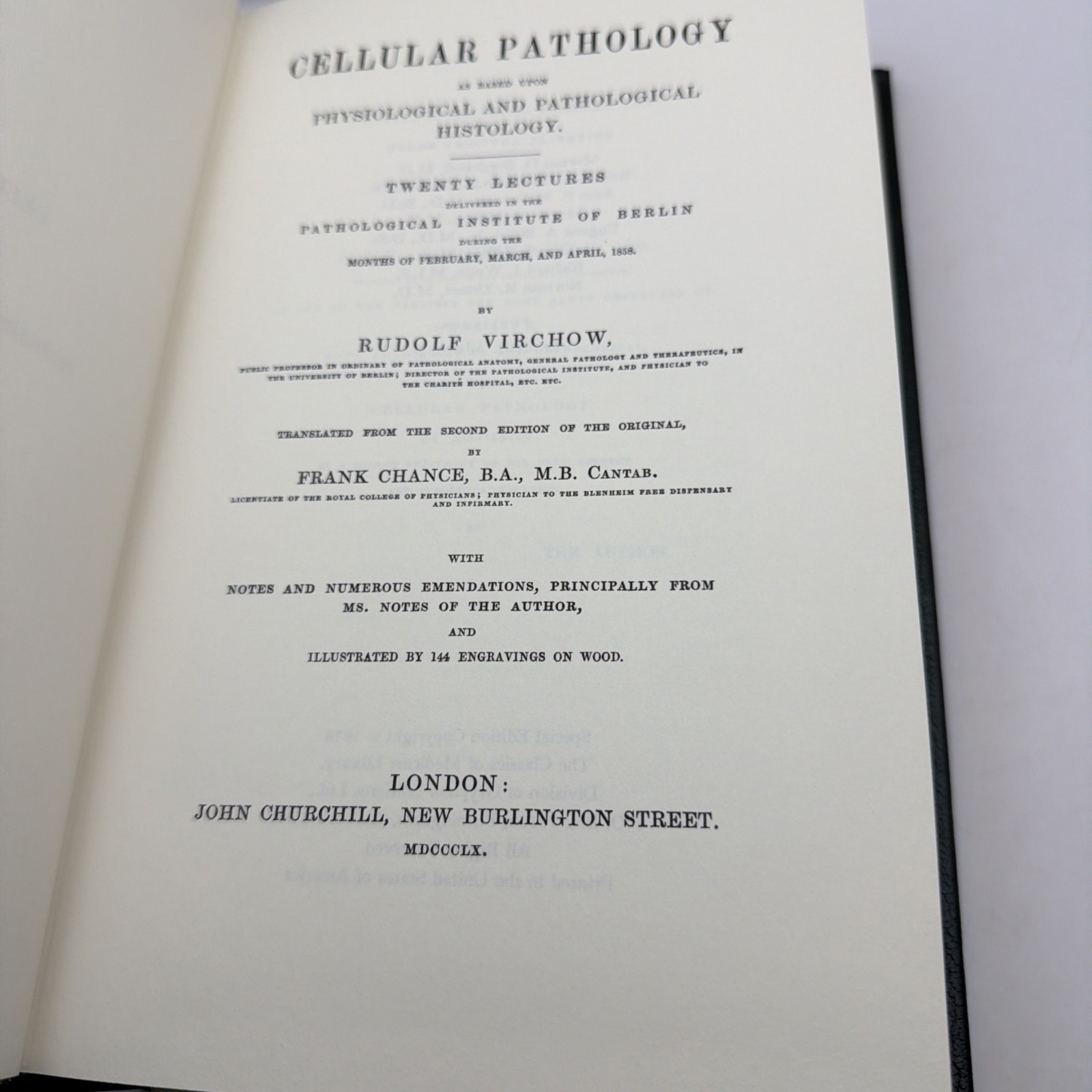 Cellular Pathology by Rudolph Virchow The Classics of Medicine Library