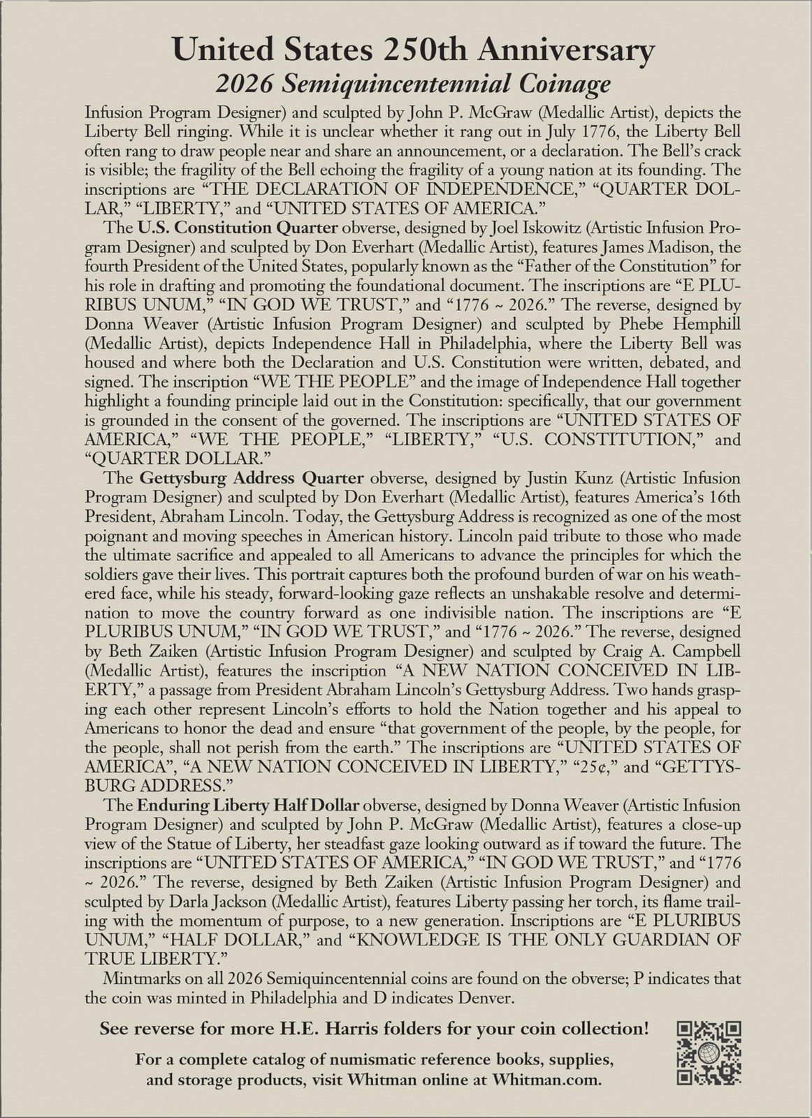 H.E. Harris® Coin Folder – United States 250th Anniversary Collection: 2026