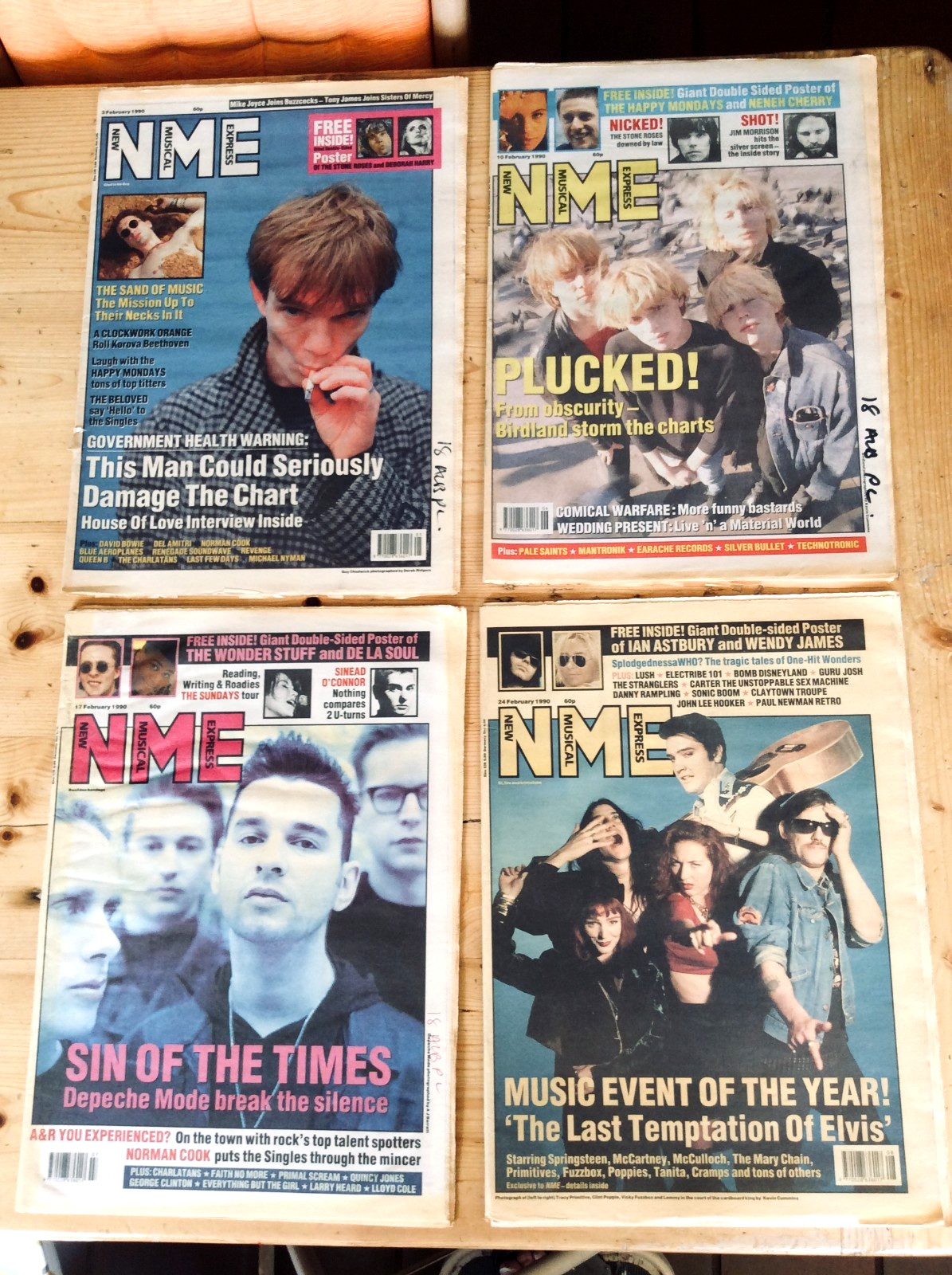 NME. New Musical Express Magazines. February 1990. Four issues. No Posters.