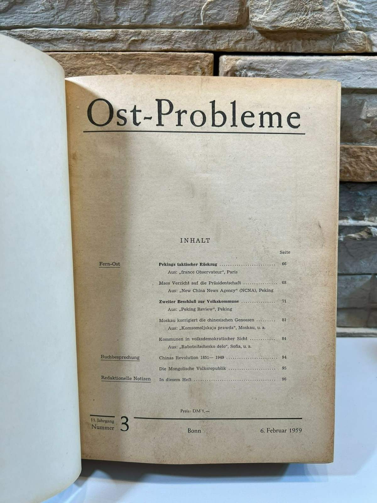 Eastern Problems Various Authors 11th Year Number 3 February 6, 1959 Vintage HC