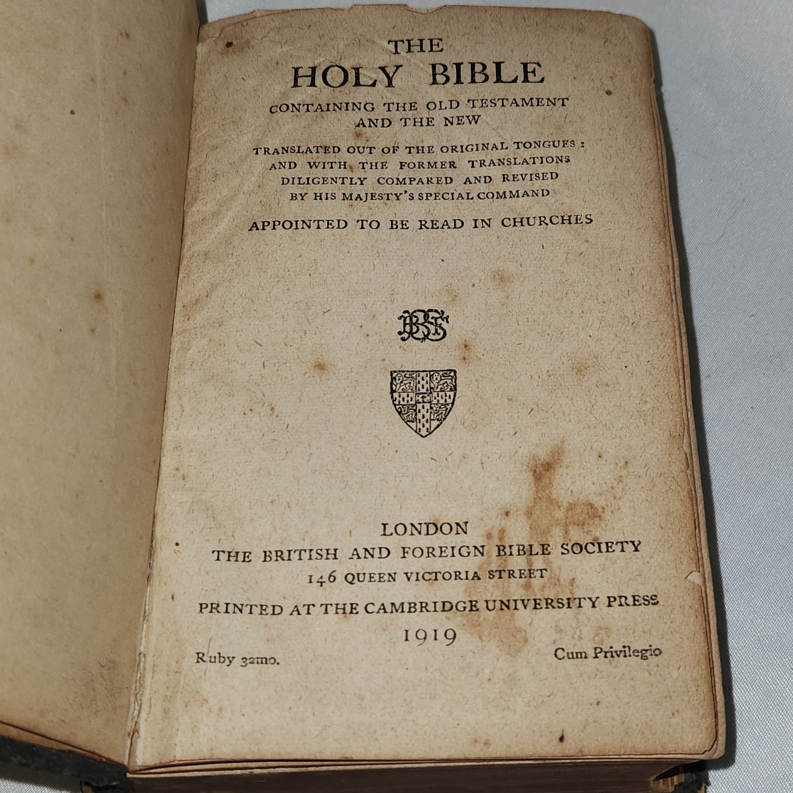 1919 Holy Bible Cambridge University Press British Foreign Society Antique