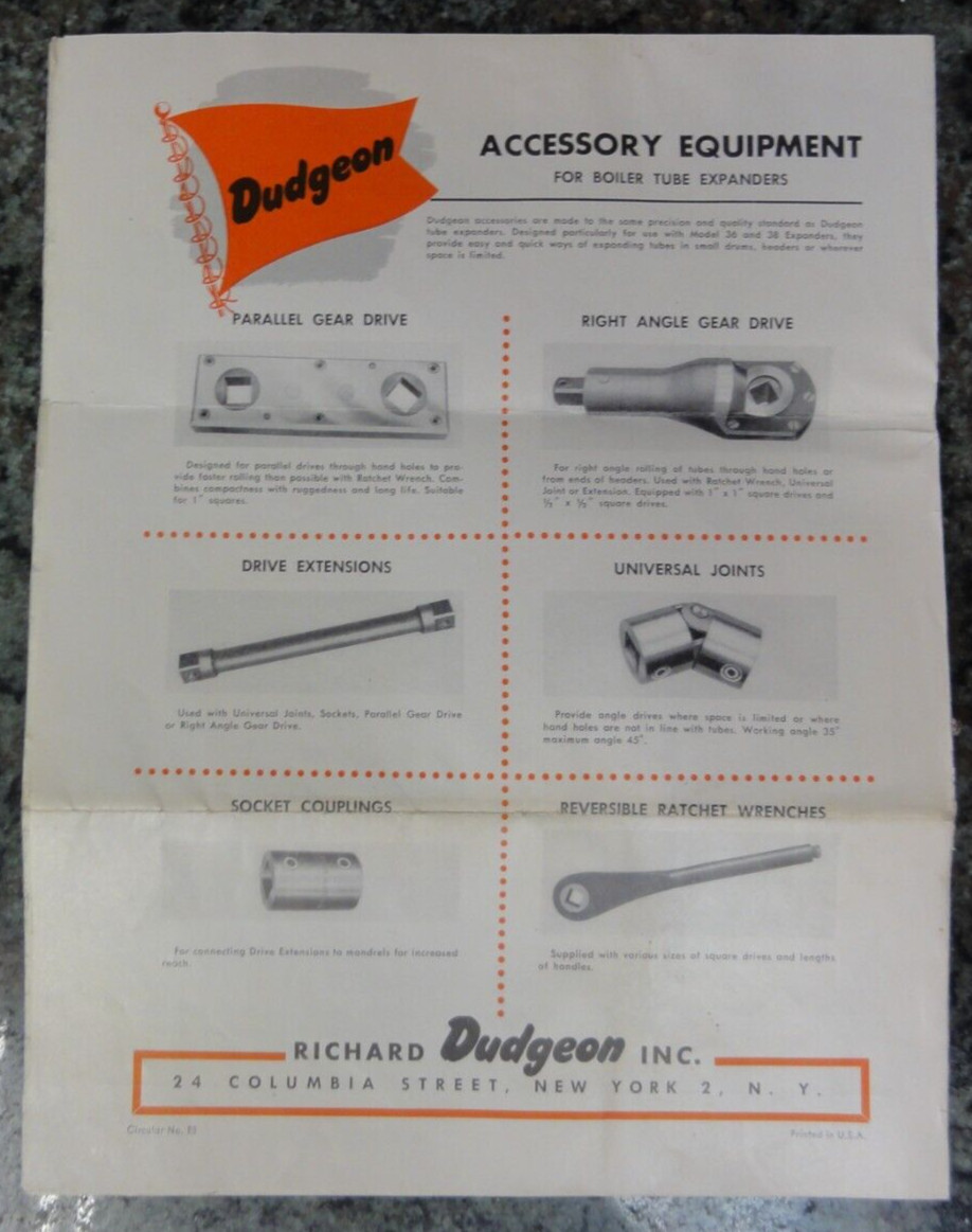Vintage Dudgeon Tube Expanders High Pressure Boilers Brochure