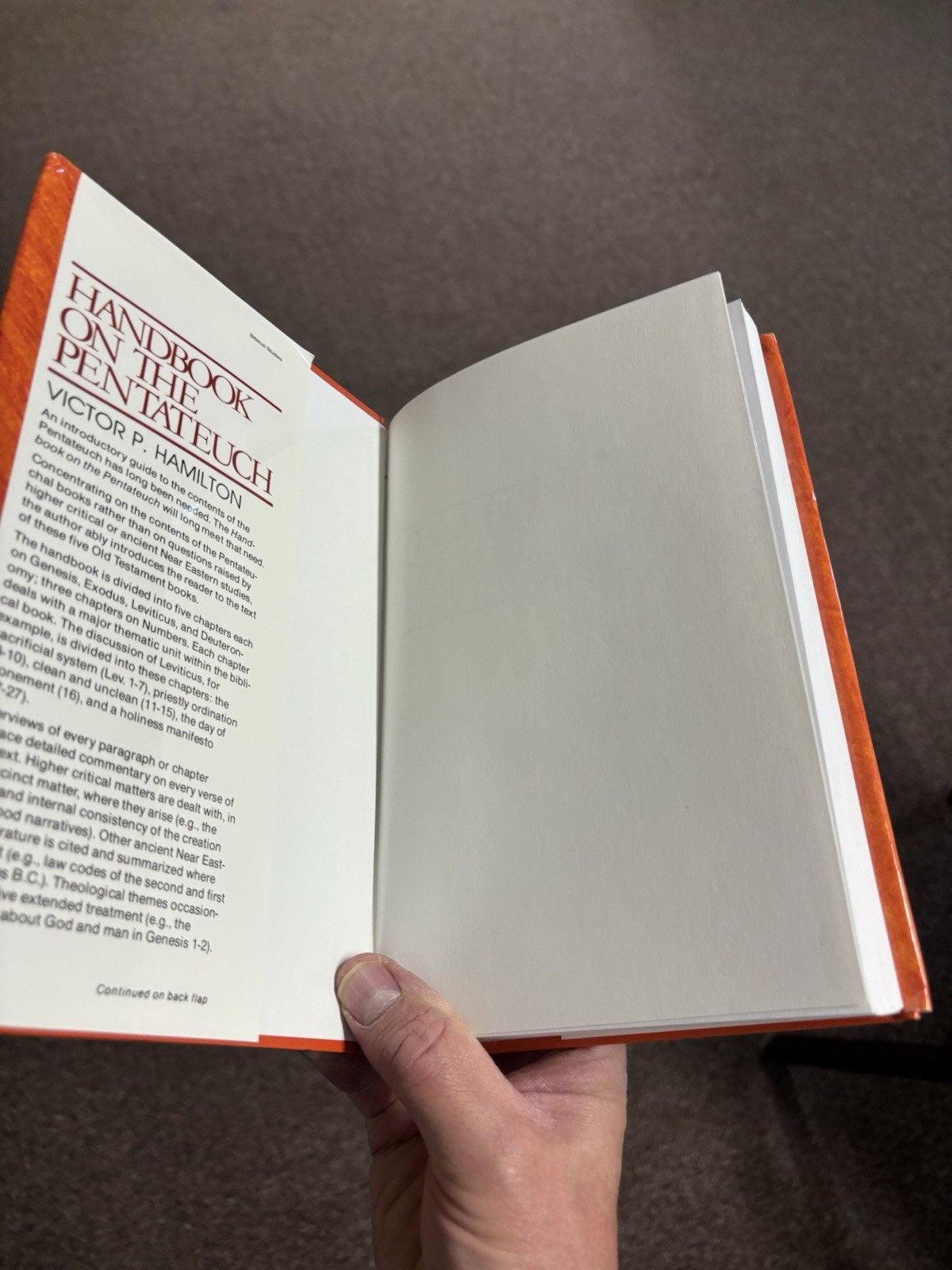 Handbook on the Pentateuch by Victor P. Hamilton 1982 Hardcover Vintage