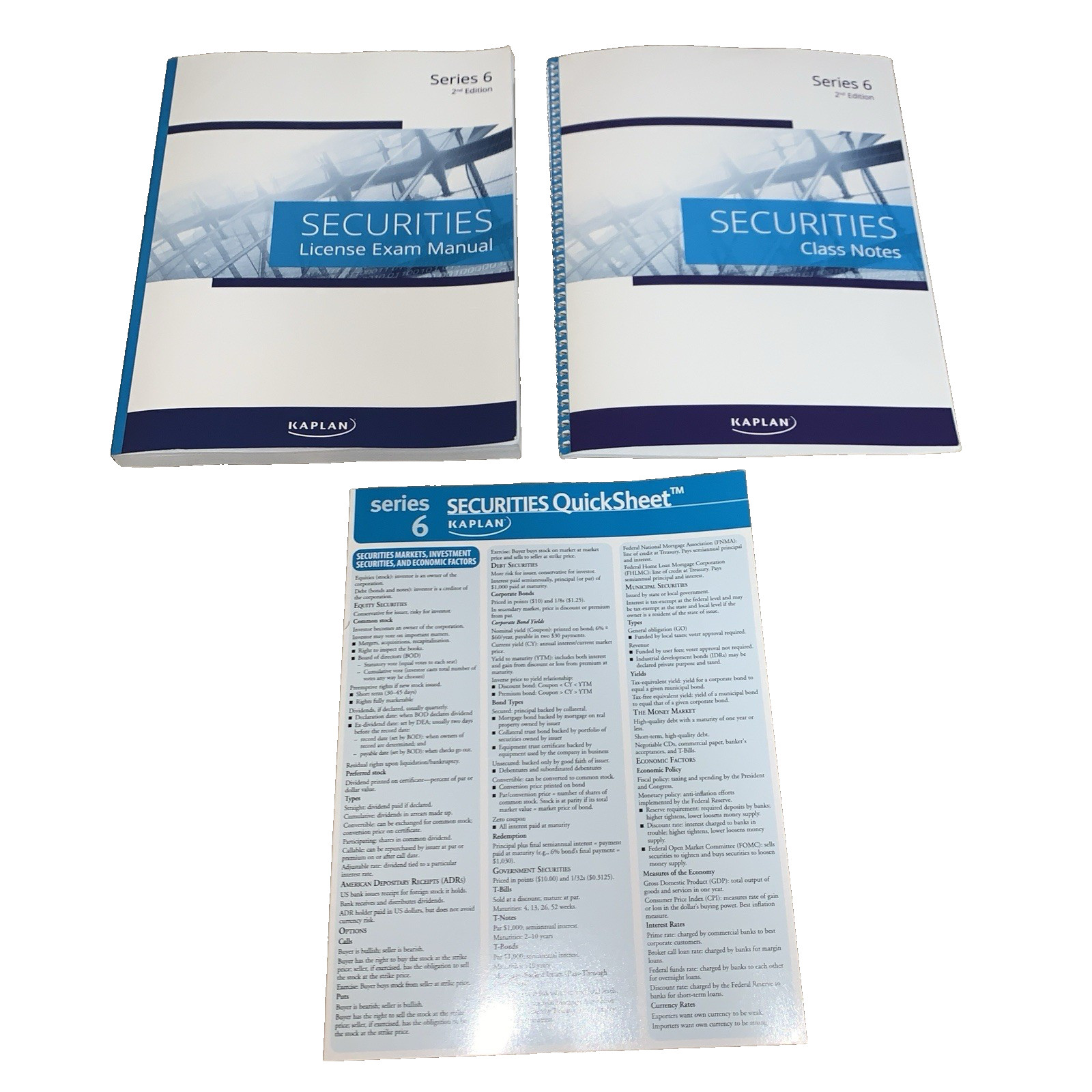 Kaplan Securities Series 6 License Exam Manual Class Notes 2nd Ed Quicksheet Lot