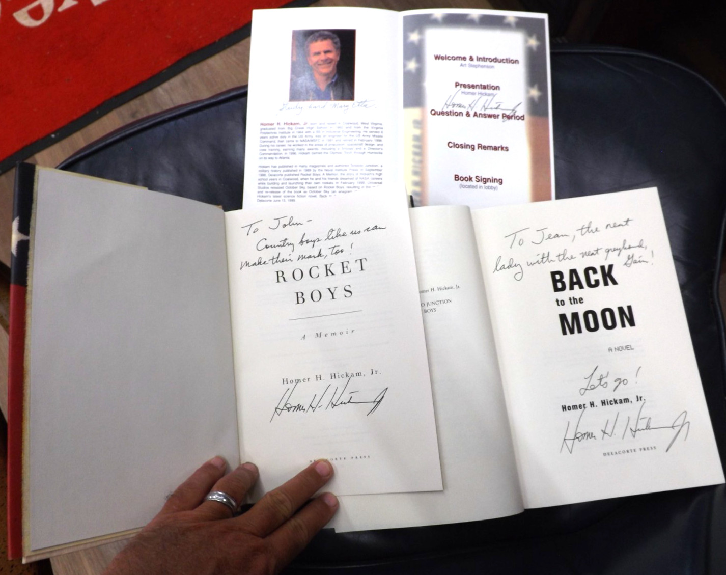 HOMER HICKAM SIGNED 3X LOT ROCKET BOYS 1998 FE BACK TO THE MOON NASA PROGRAM