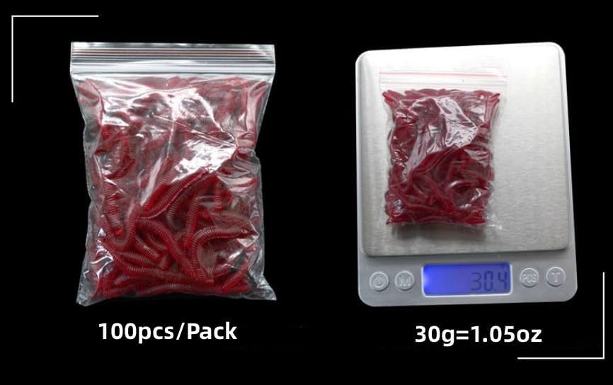 Zittop 40mm/1.6in 100pcs Fishing Soft Lure Trout Worm Earthworm Bait Red