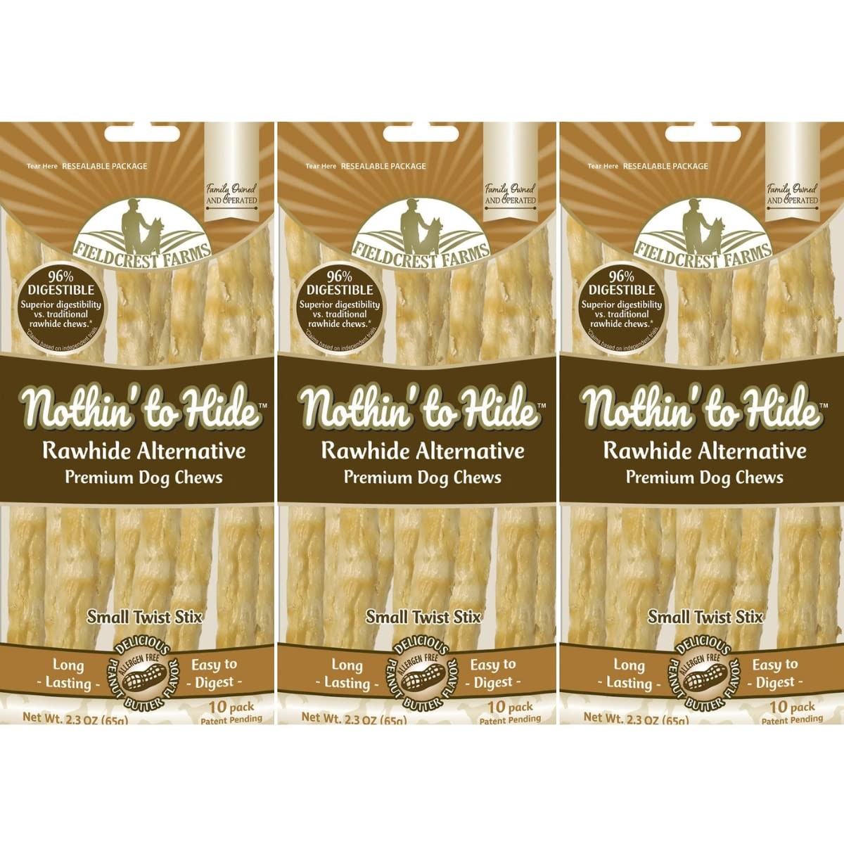 Fieldcrest Farms Nothing to Hide Natural Rawhide 2.3 Ounce (Pack of 3)