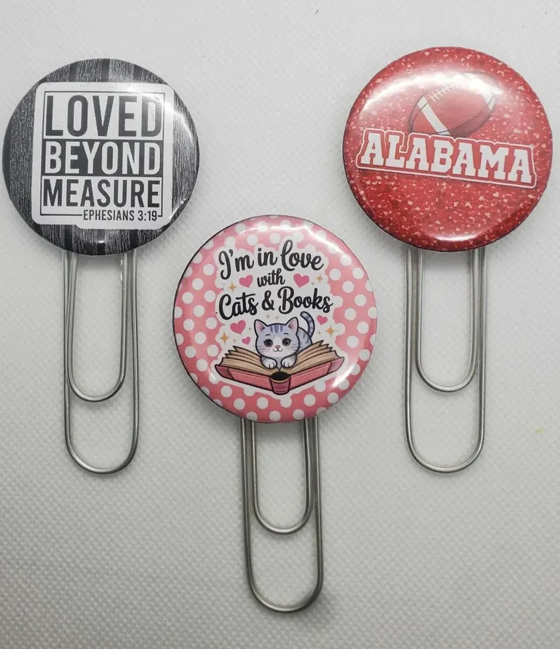 Custom Button Bookmark | Planner Paperclip Bookmark 25mm, 32mm, 44mm