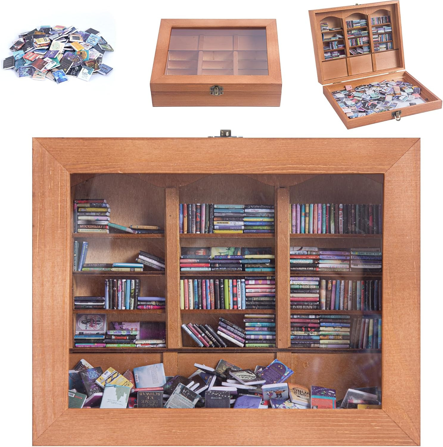 Anxiety Bookshelf Mini Books with 340 Minibooks Portable Bookshelf,Stress-Relief