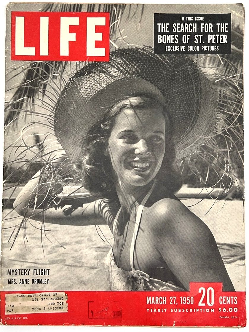 VINTAGE LIFE MAGAZINE – MARCH 27, 1950 ISSUE – MYSTERY FLIGHT MRS. ANNE BROMLEY