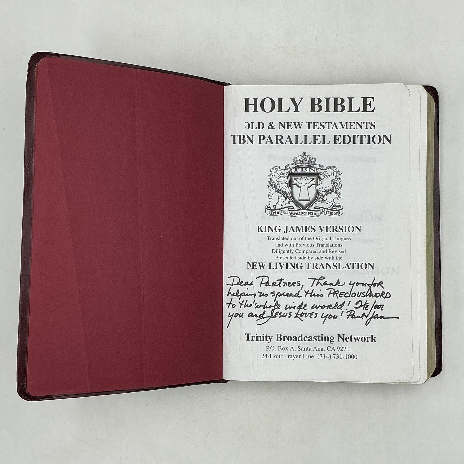 Holy Bible TBN Parallel Edition King James NLT Tyndale HC Burgundy 1997 USA