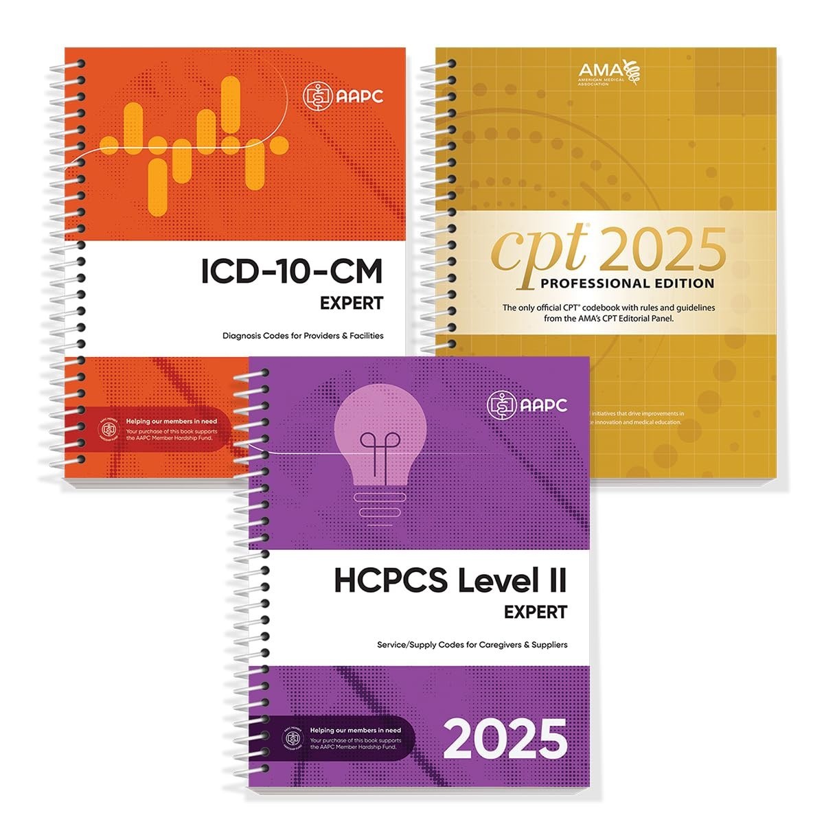 New AMA CPT Book, ICD-10 Code Book, HCPCS Book – 2025 Physician Bundle by AAPC