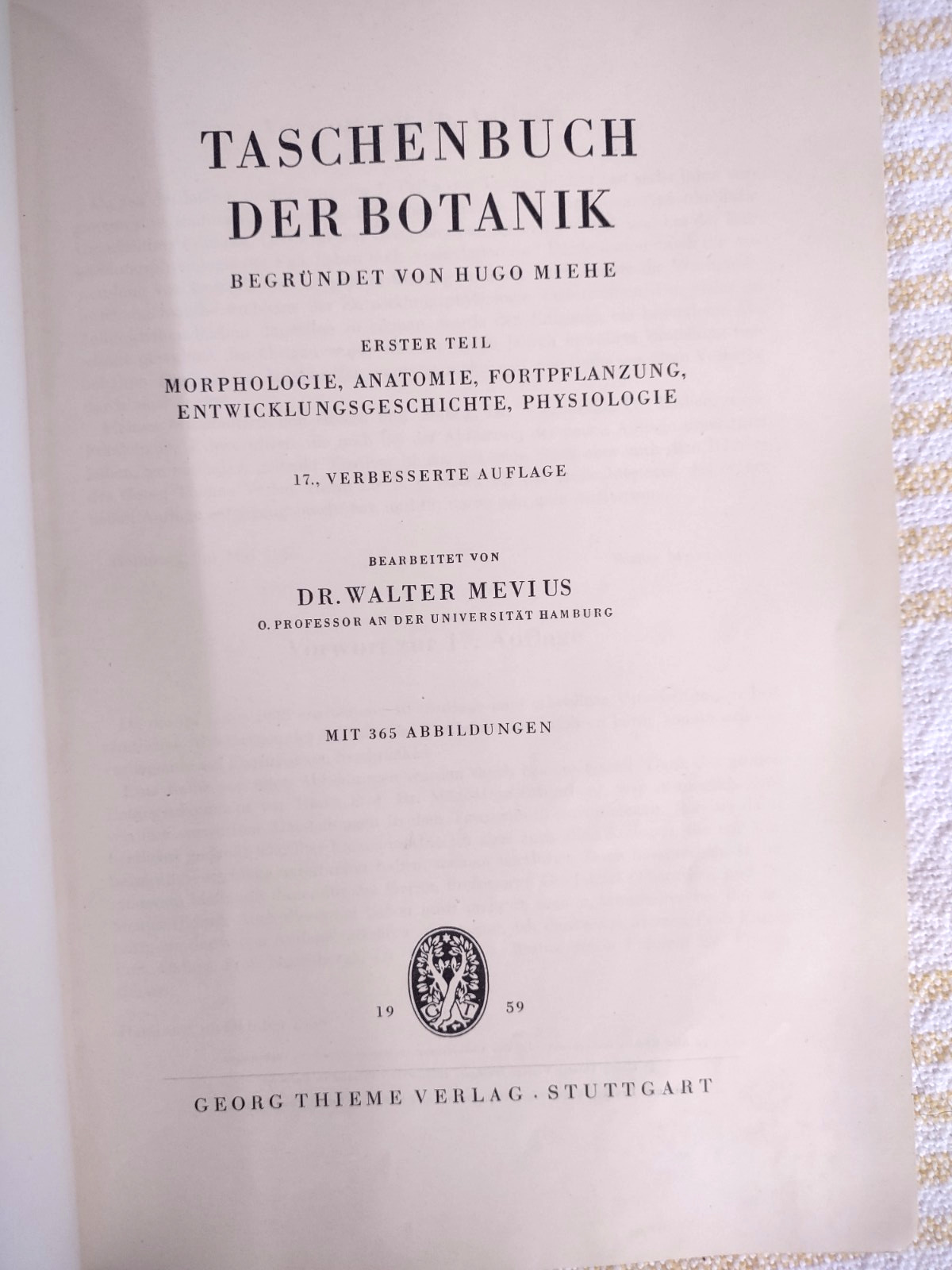 Taschenbuch der Botanik. Mevius, Walter Vintage German Botany Textbook