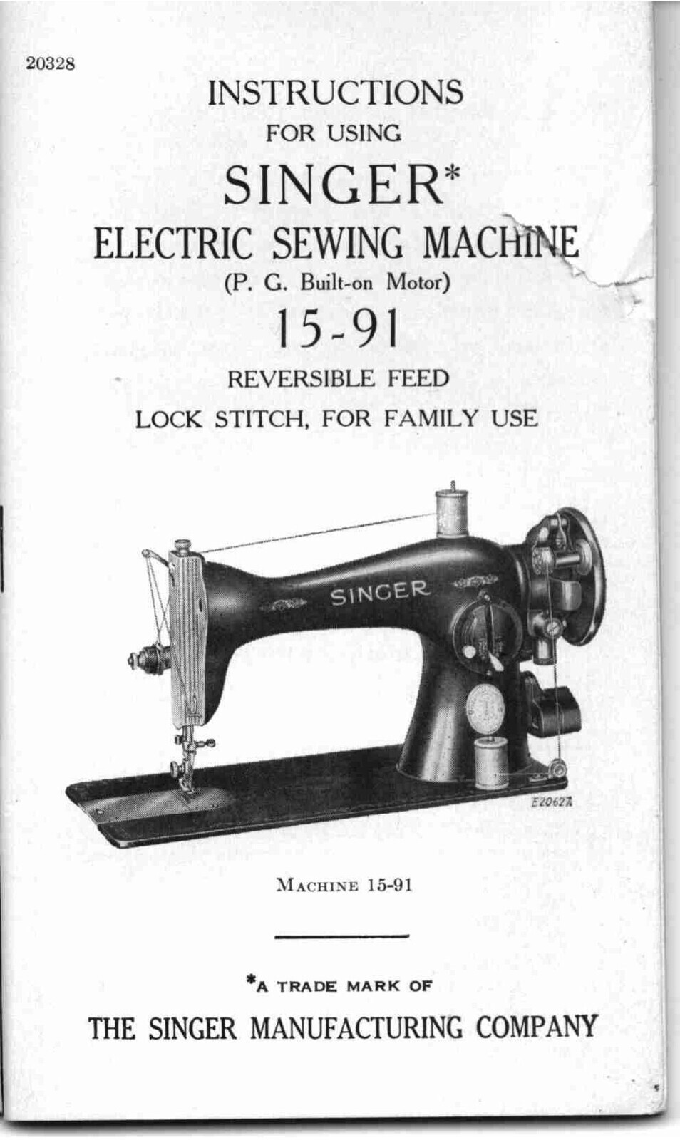 Singer 15-91 Sewing Machine User Manual – Wire Bound, STURDY JACKET