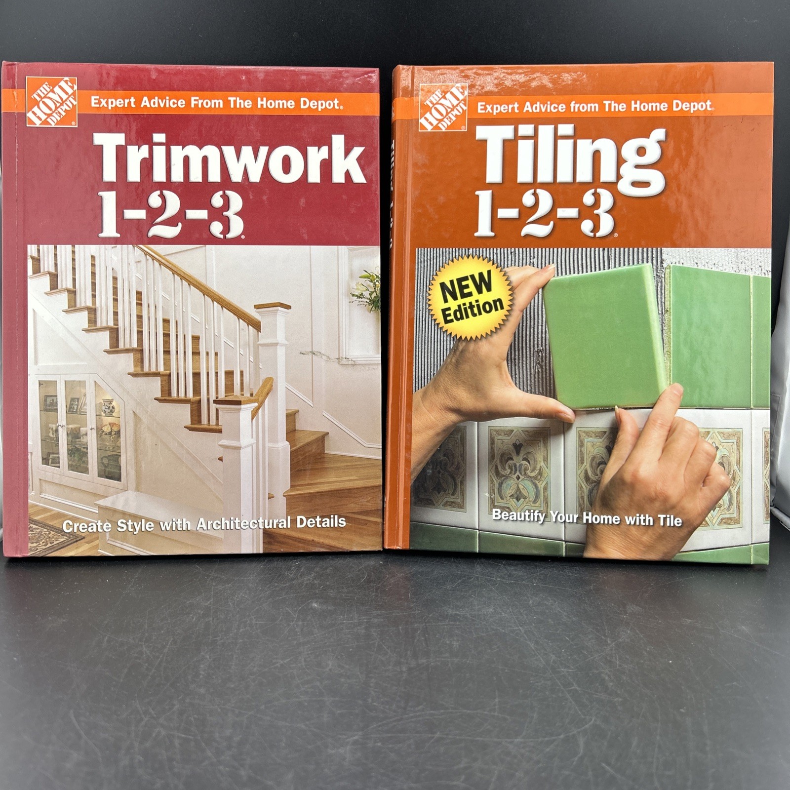 Lot of 2 Home Improvement 1-2-3 Home Depot Hardcover Books Trimwork & Tiling