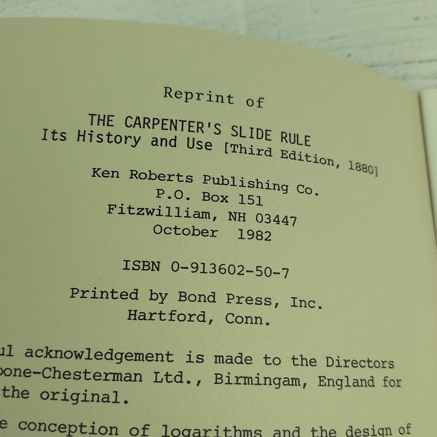 The CARPENTERS SLIDE RULE Its History and Use 3rd Ed Reprint Of 1880