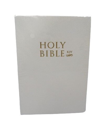 The Holy Bible KING JAMES VERSION Old New Testaments Faux White Leather Sm Font