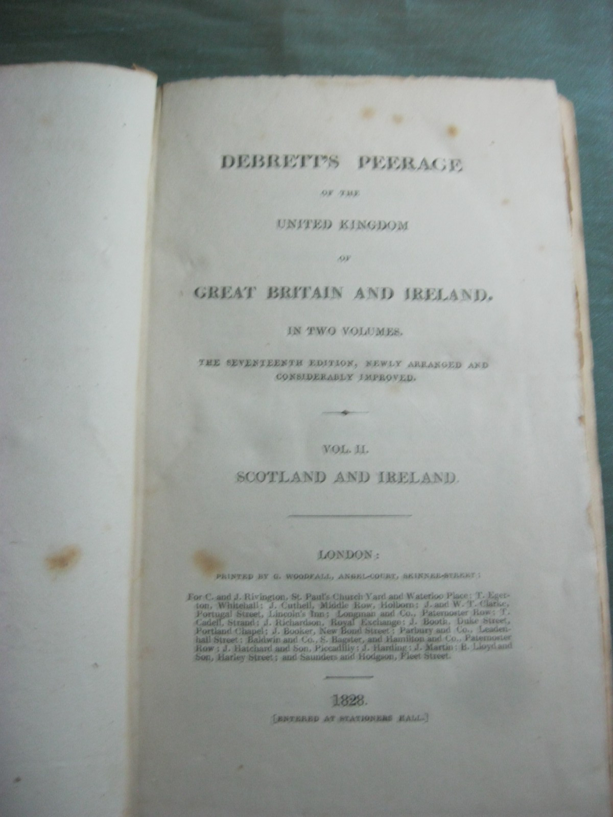 Debrett&rsquo;s Peerage of the United Kingdom Vol. I and II, 1828