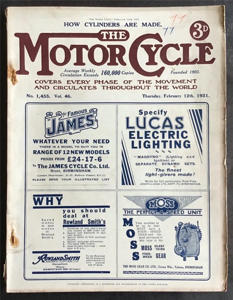 The MOTOR CYCLE Magazine 12 FEB 1931 #1453 FINDING THE BARGAINS SPORTS & TOURING