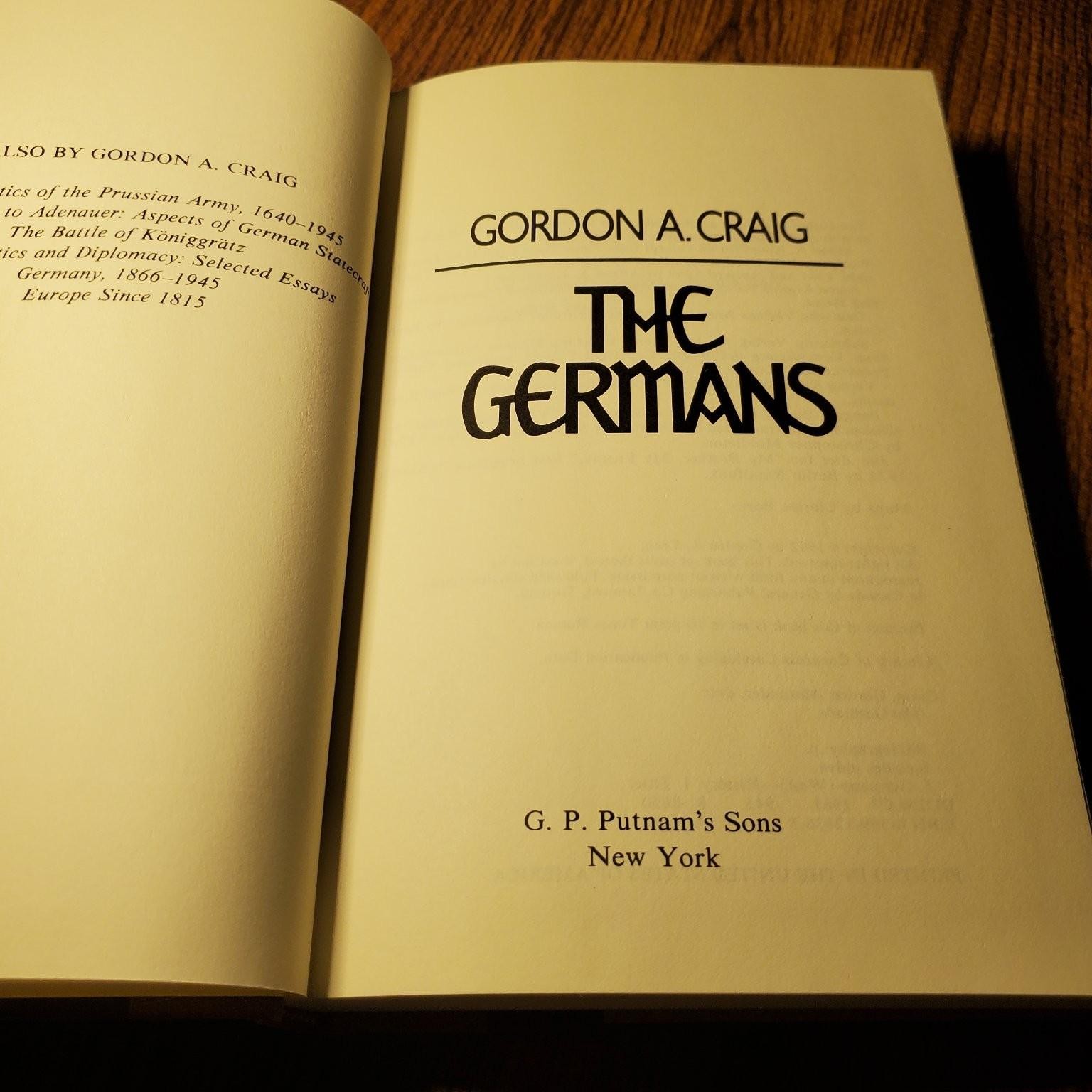 The Germans Gordon A. Craig 1982 First Edition History G.P. Putnam&rsquo;s Sons
