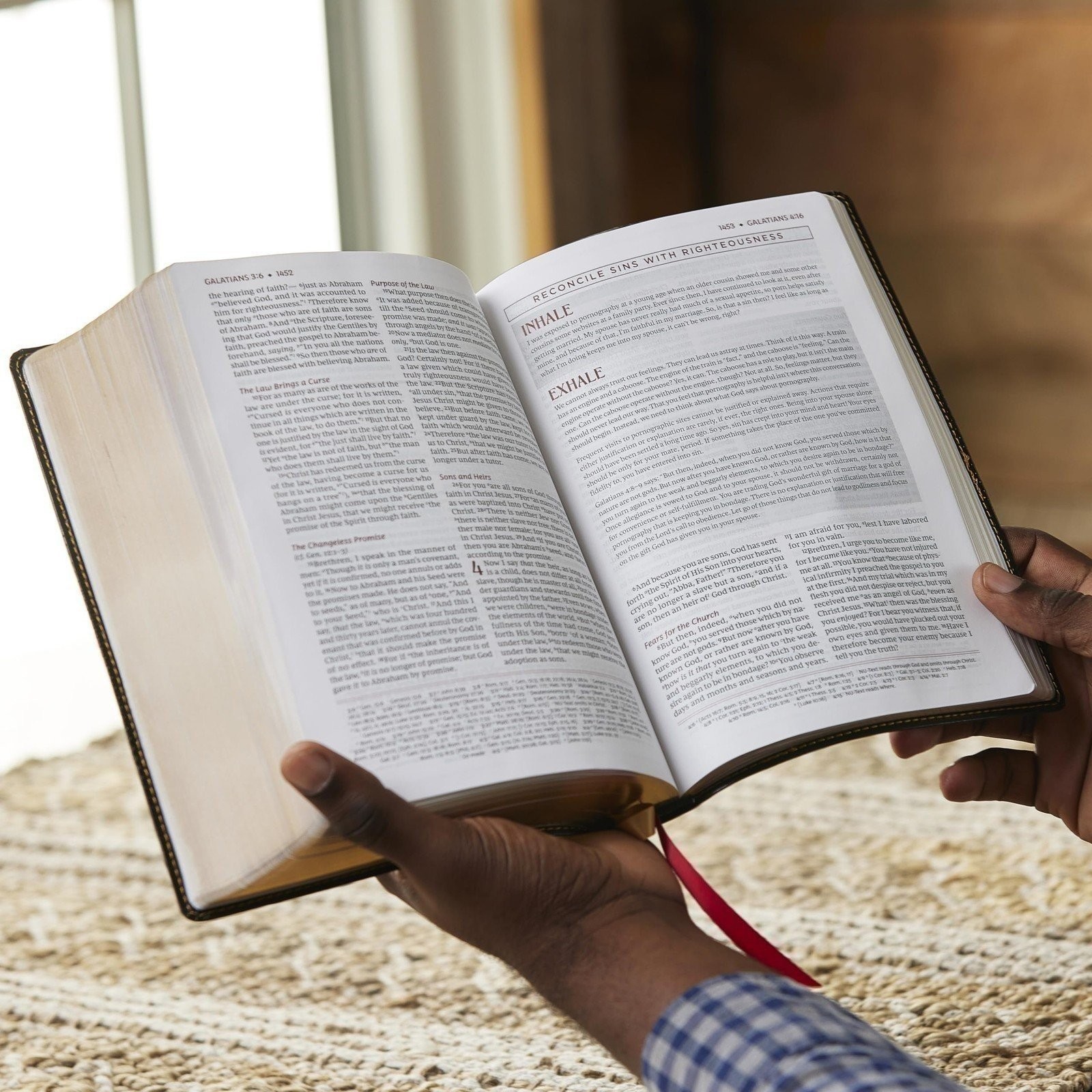 The Breathe Life Holy Bible: Faith in Action (NKJV, Black Leathersoft, Red…
