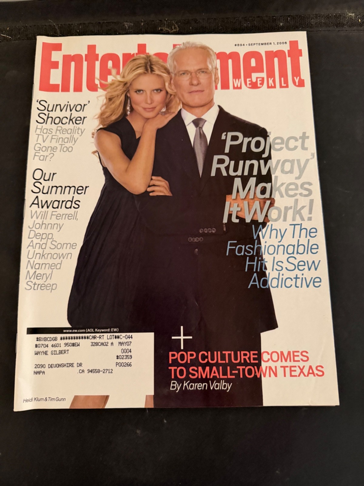 Sept. 2006 Entertainment Weekly Heidi Klum Tim Gunn Project Runway Issue #894