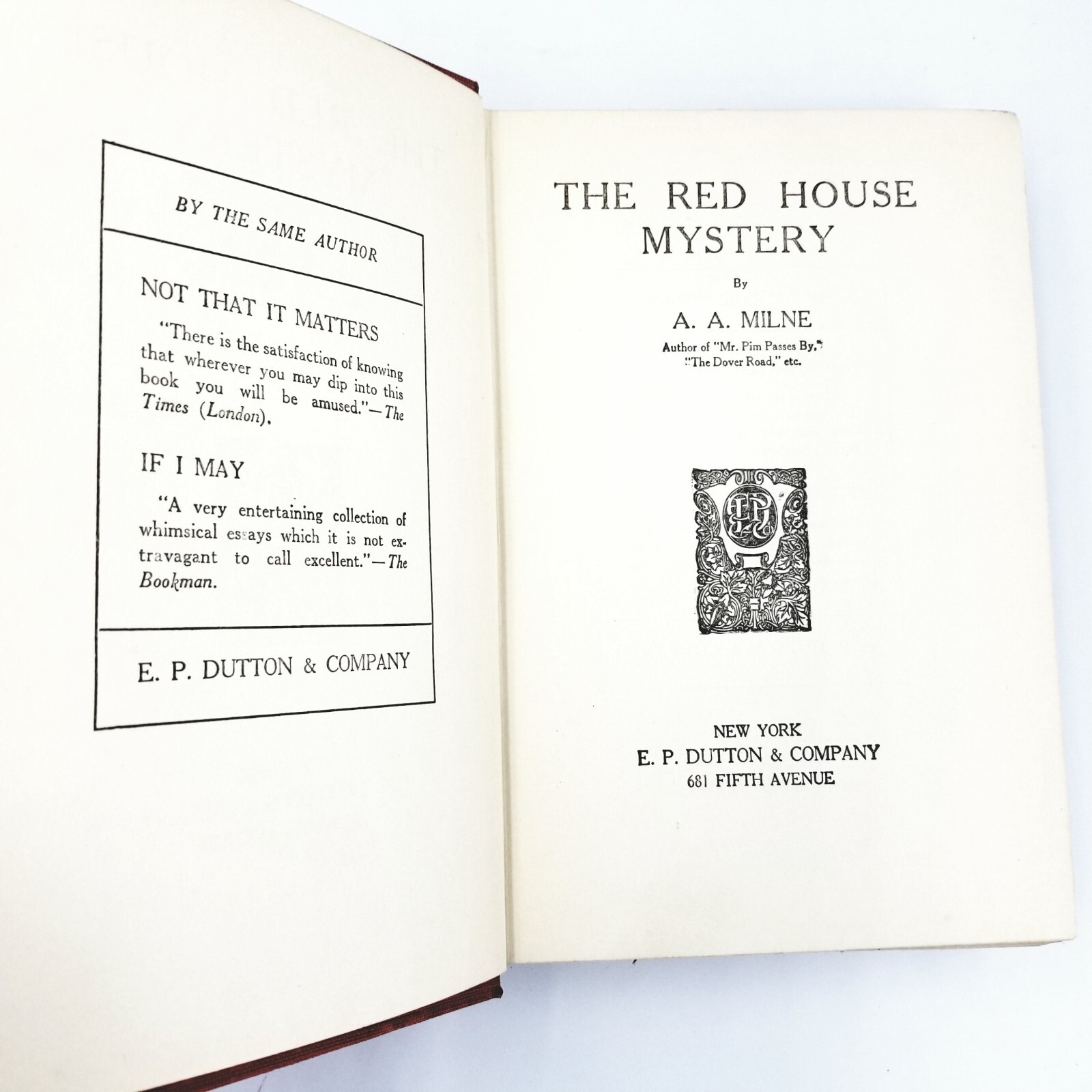 The Red House Mystery by A.A. Milne – 1922 First Edition Third Printing