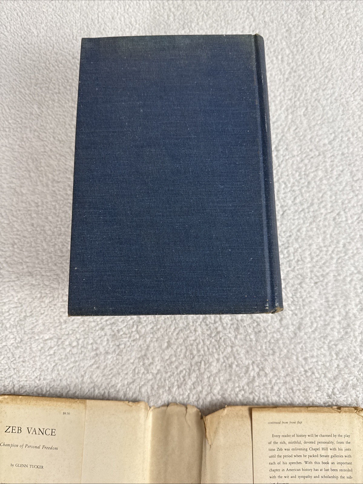 SIGNED 1965 Zeb Vance: Champion Personal Freedom, NC Civil War Governor HC/DJ
