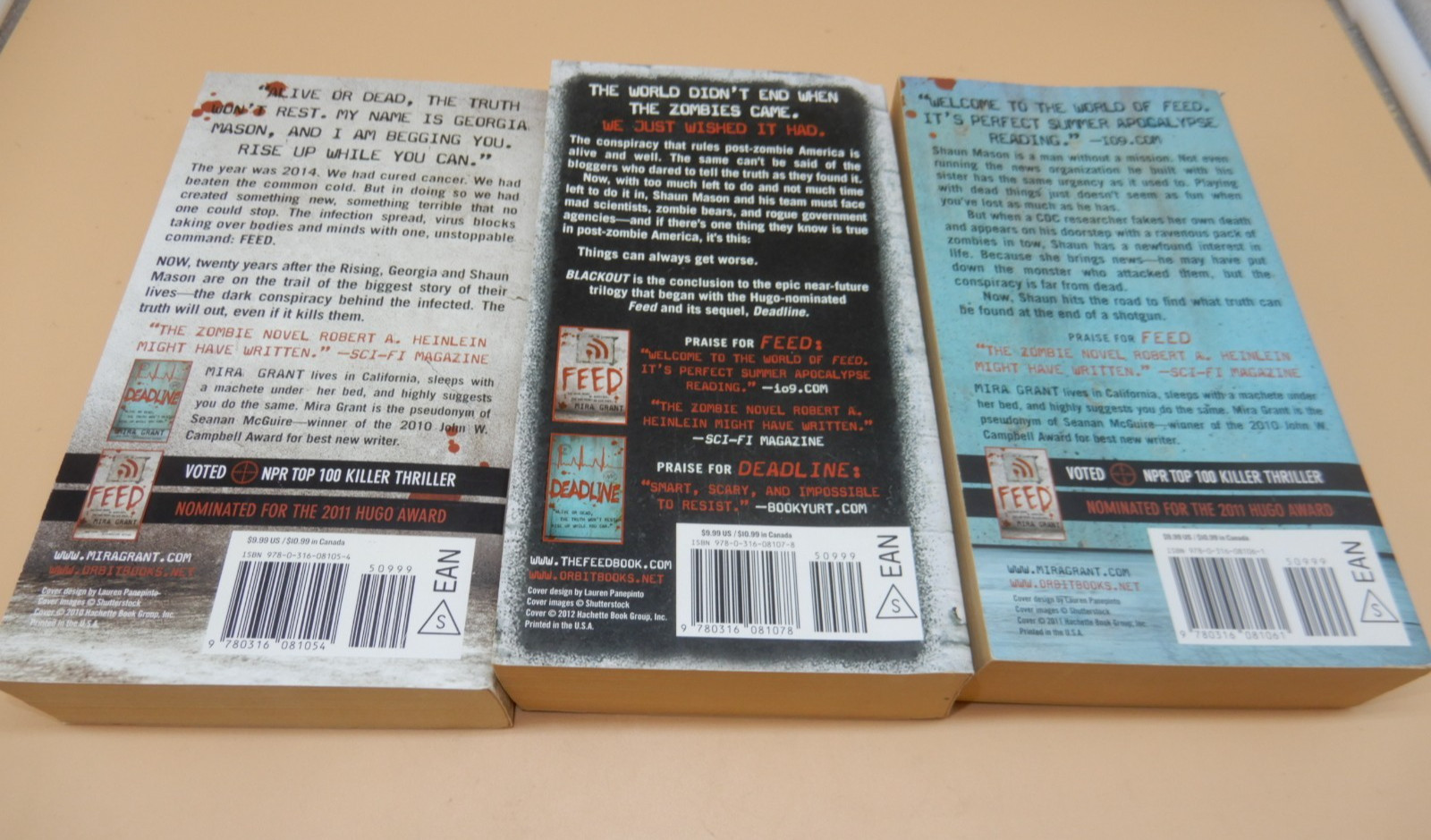 NEWSFLESH zombie Trilogy by Mira Grant FEED DEADLINE BLACKOUT set of 3 PB lot