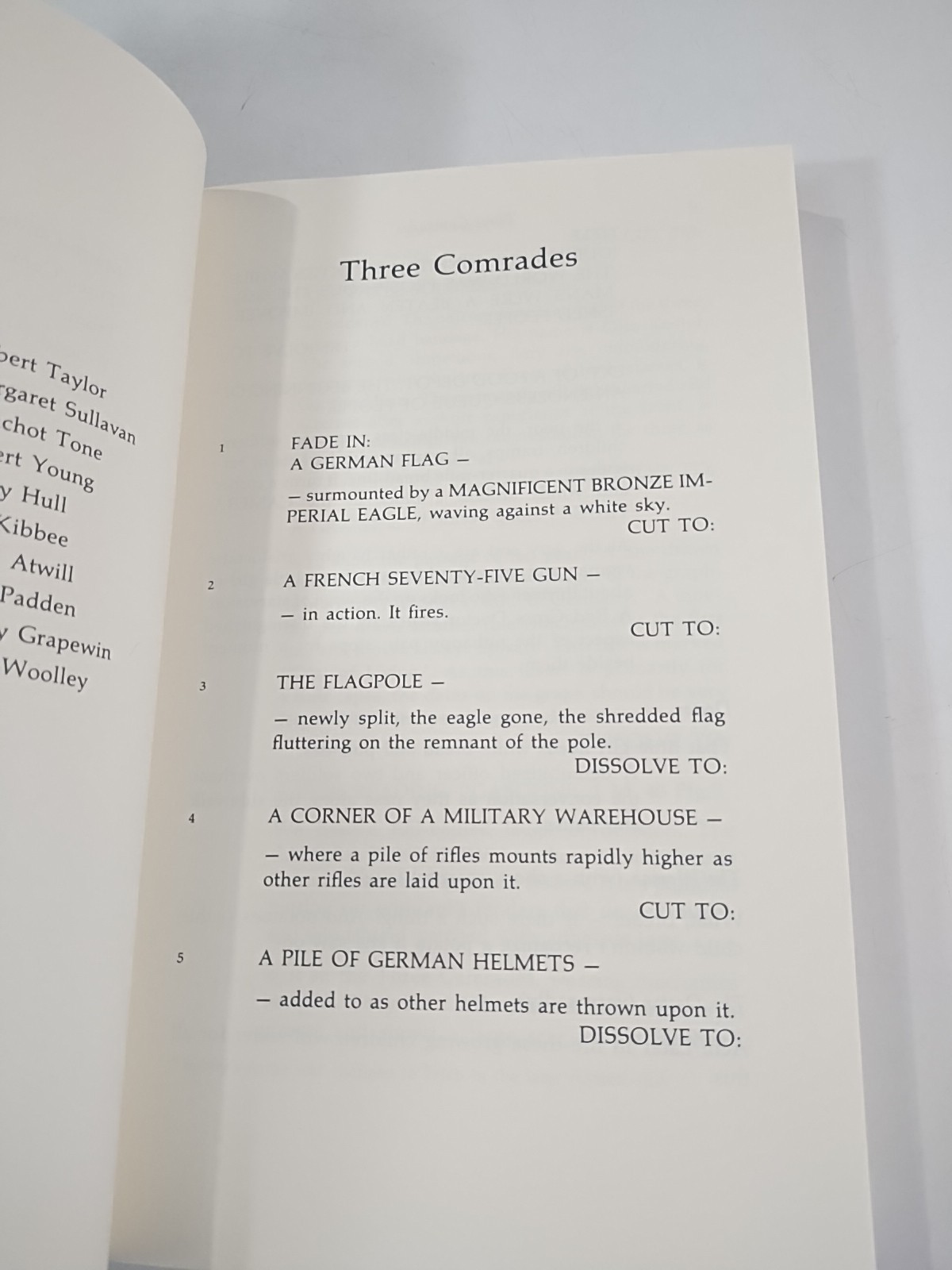 F. SCOTT FITZGERALD Screenplay for Three Comrades by ERICH MARIA REMARQUE 1978