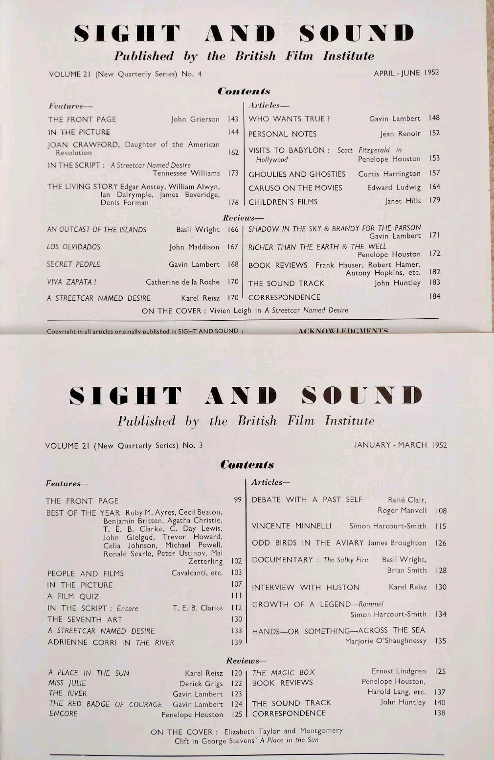 Sight and Sound 1952 full year x4 Streetcar Clair Cocteau horror Dietrich +++