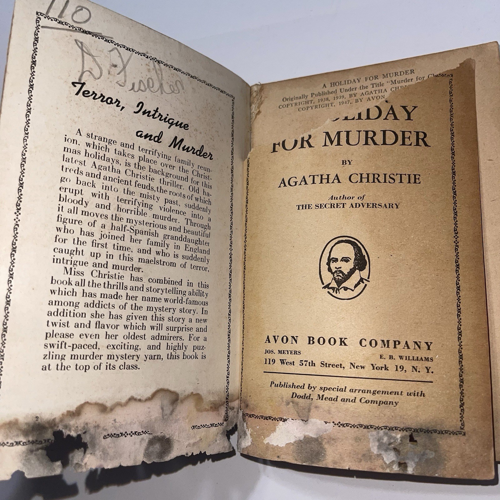 1947 Agatha Christie A Holiday For Murder Avon Book #124 Paperback Book Mystery