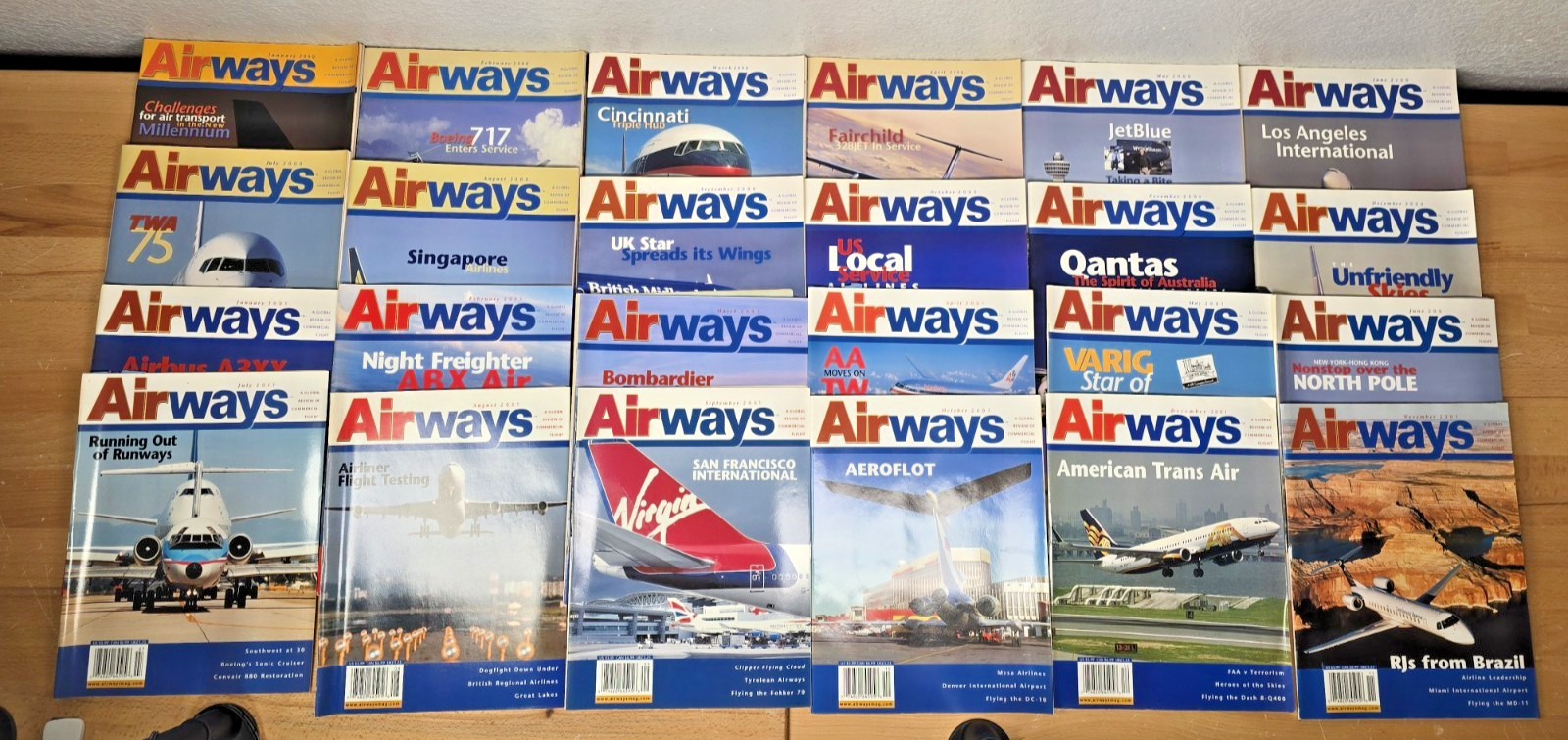 Lot 24 Airways Magazines Full Year 2001 2002 Commercial Airline History Aviation
