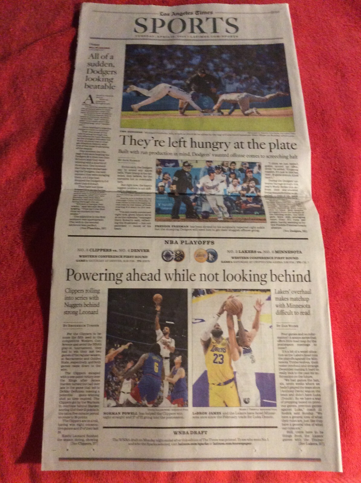 LA TIMES SPORTS SECTION APRIL 15 2025 DODGERS FREDDIE FREEMAN MICHAEL CONFORTO