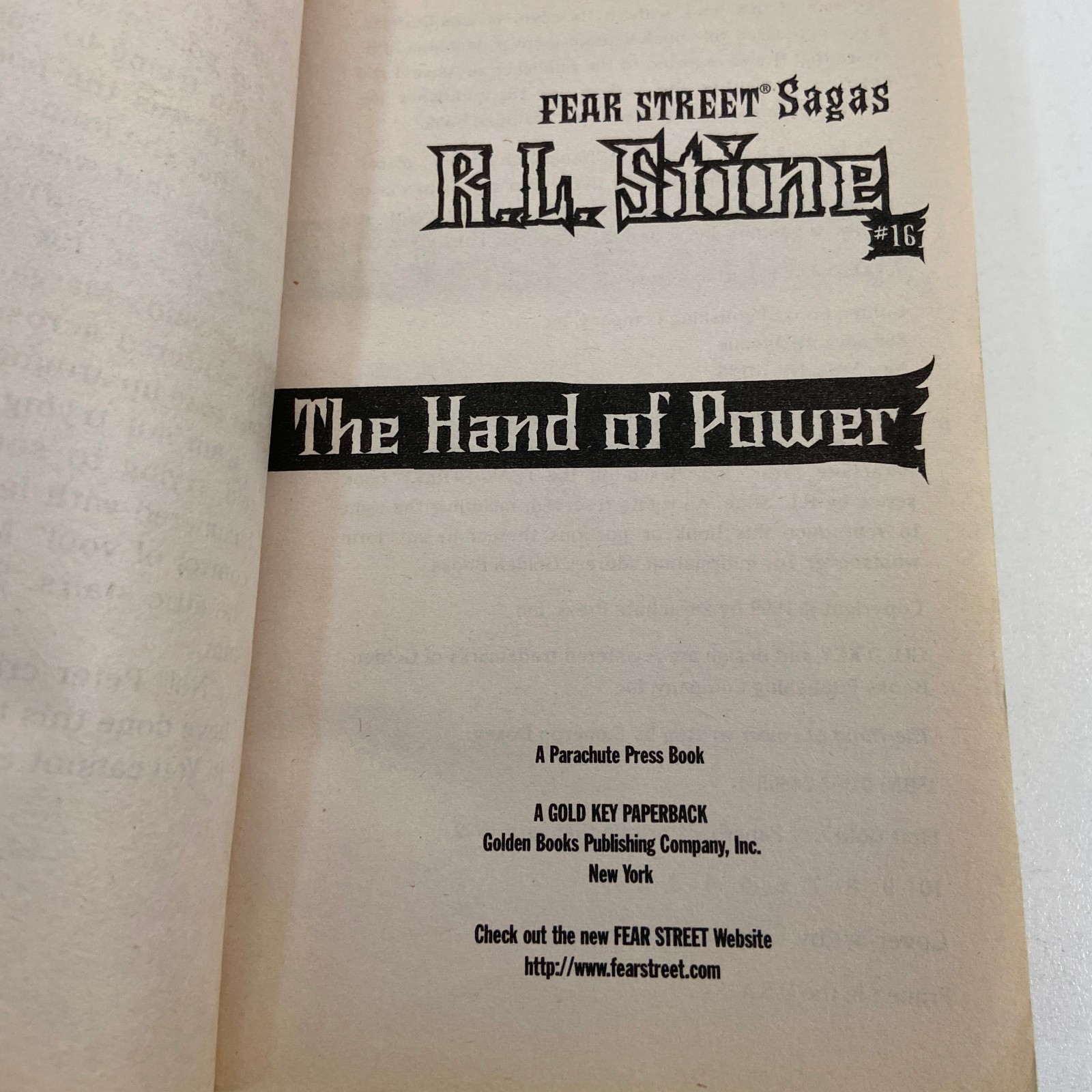 The Hand of Power R L Stine Fear Street Sagas First Printing Thus 1999 Gold Key