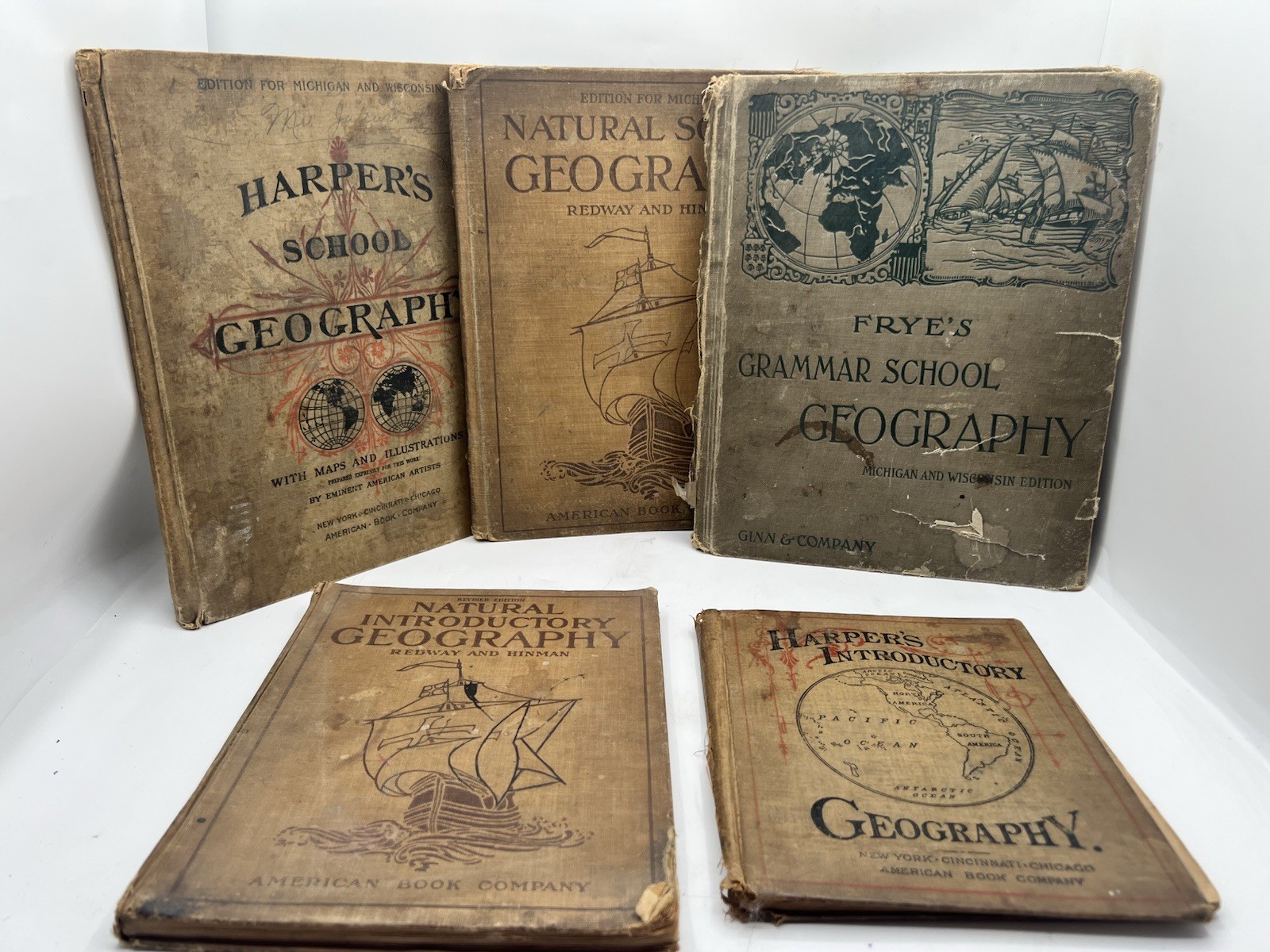 Lot 5 Antique Geography School Textbooks Harper’s Frye Redway Hinman c1900
