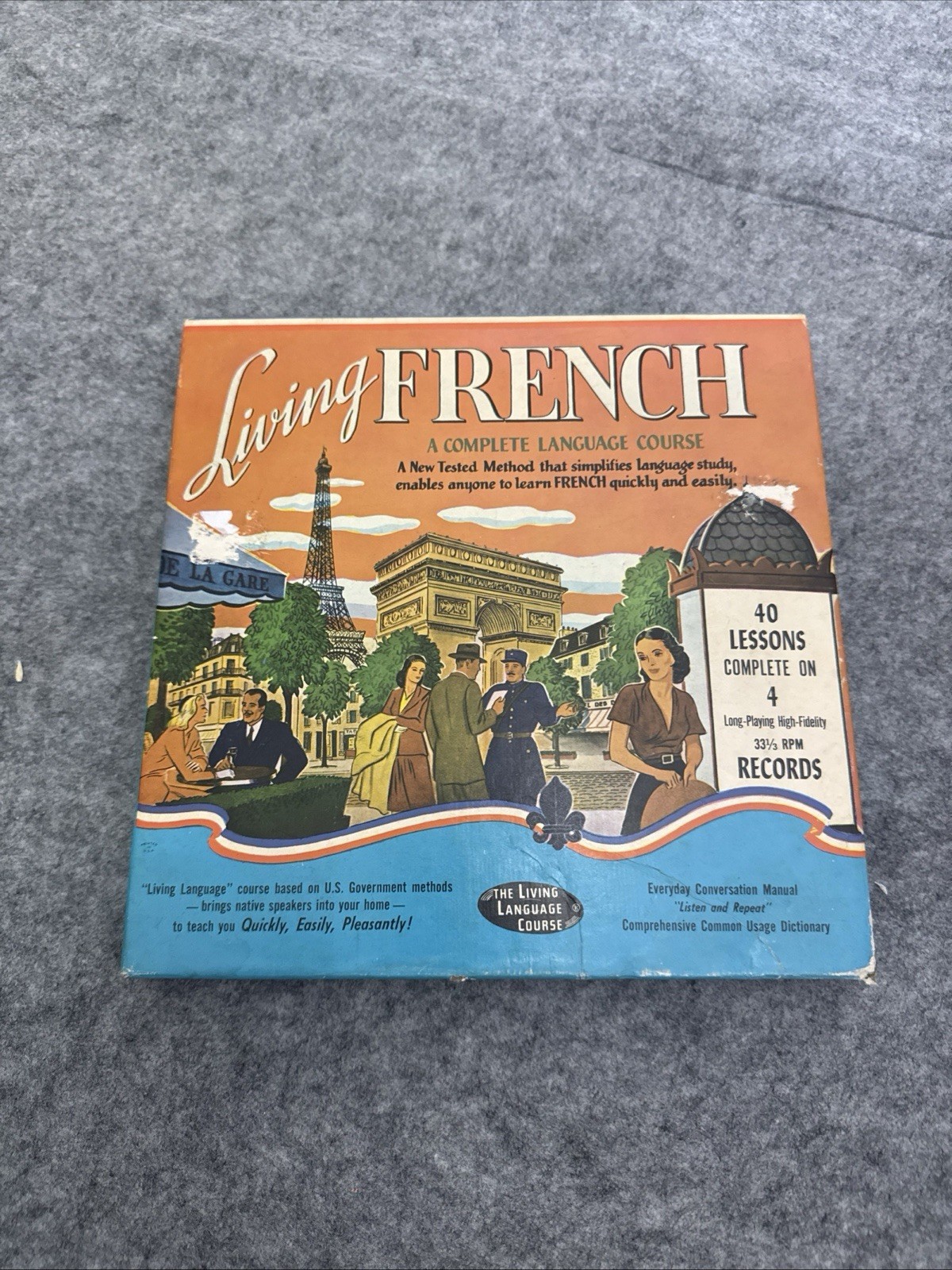 The Living Language French & Advanced French, workbook and 33 1/3 RPM Records