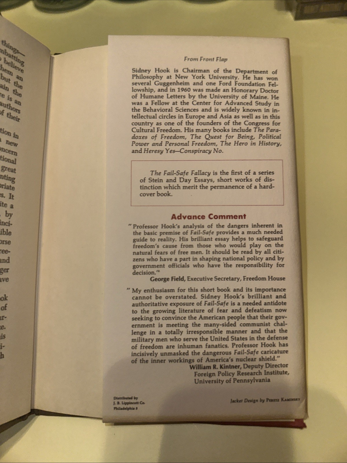 1963 FIRST EDITION SIDNEY HOOK THE FAIL-SAFE FALLACY HC COLLECTIBLE VINTAGE BOOK