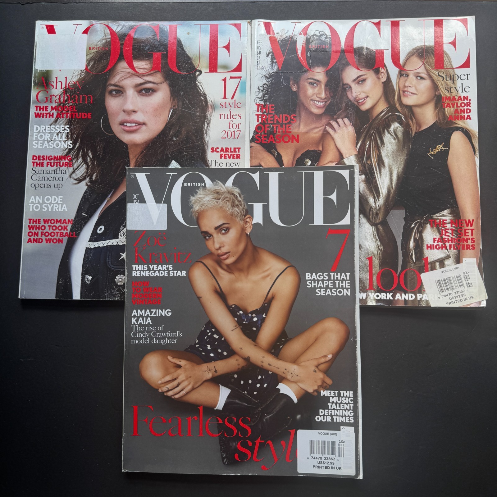 British Vogue UK Lot 3 Issues 2017 Ashley Graham Zoë Kravitz Supermodels