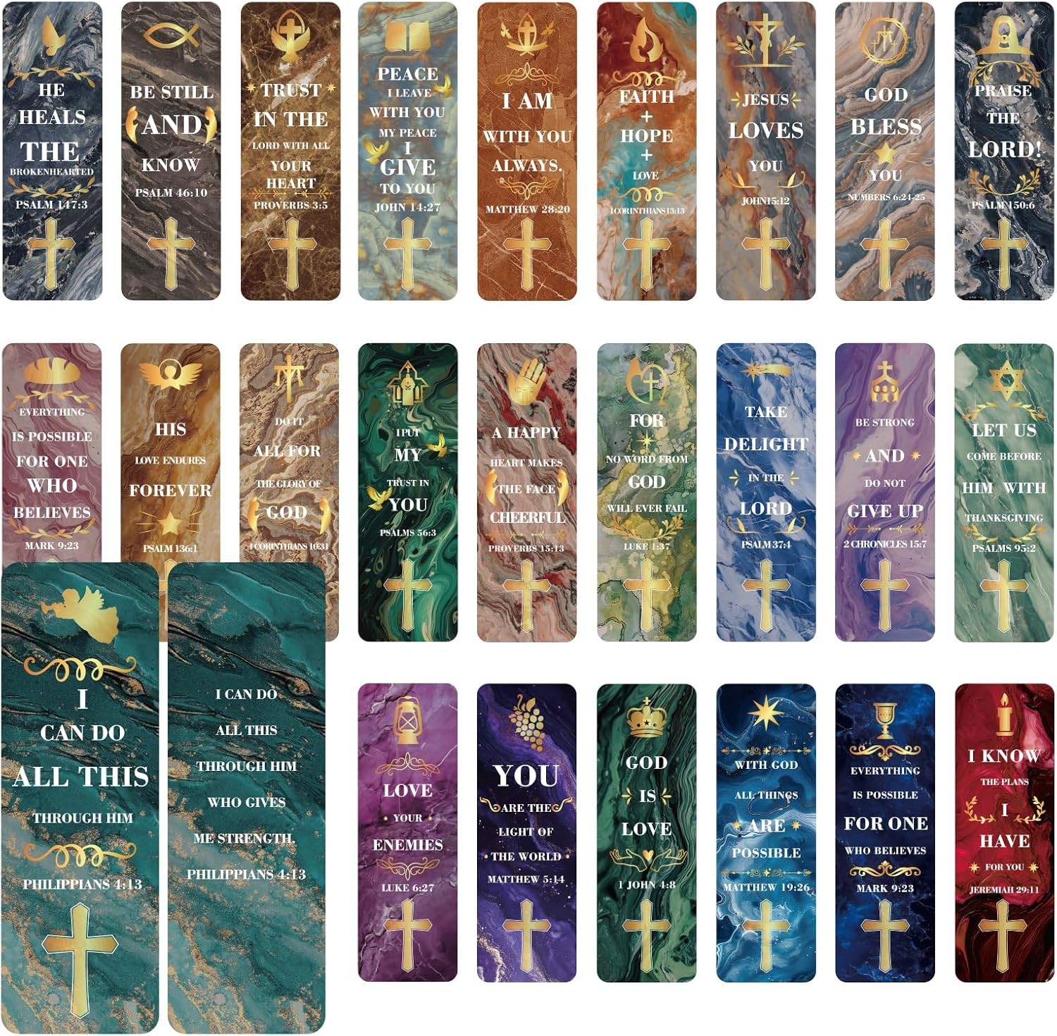 100 Pack Bible Verses Bookmarks, 25 Style Inspirational Book Markers Religious B