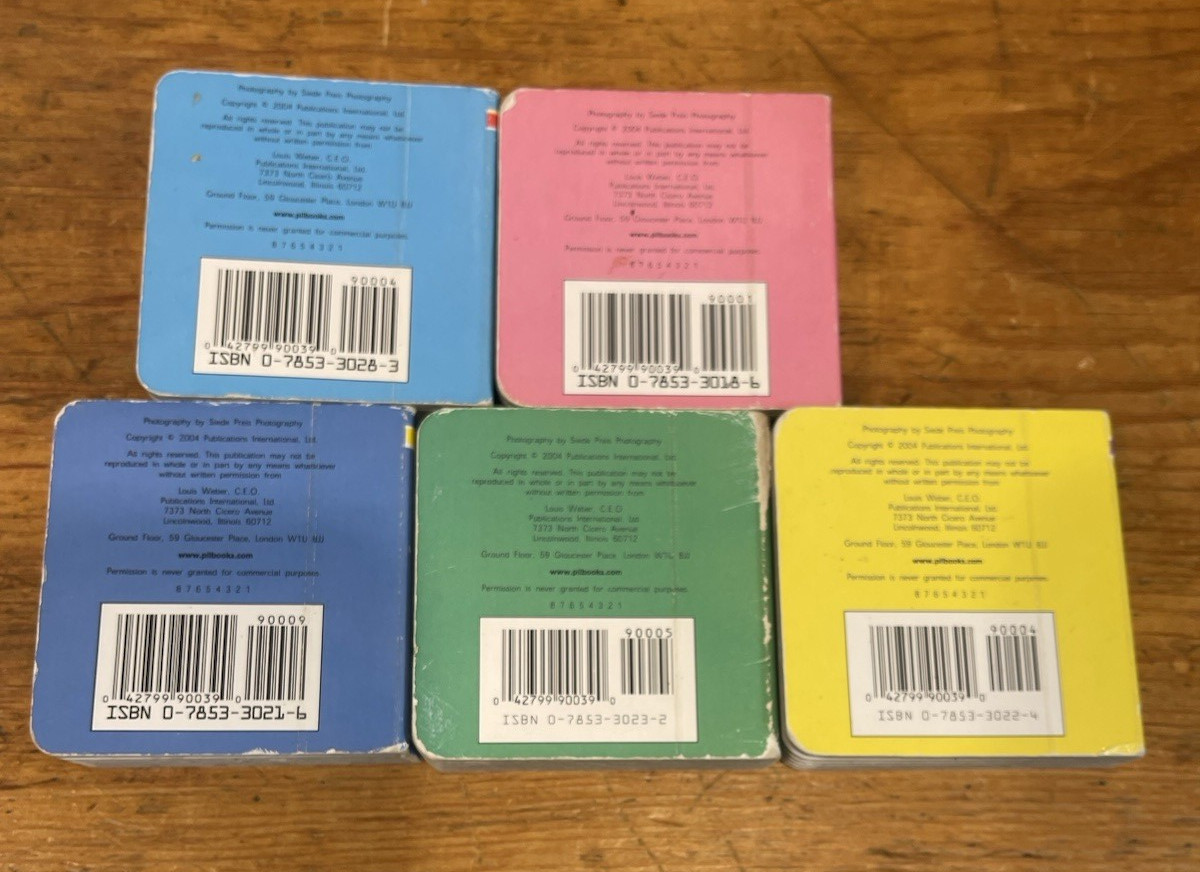 Publications Int. 2004 Block Books Lot of 5 Small Cardboard Picture Books 3&Prime;x 3&Prime;
