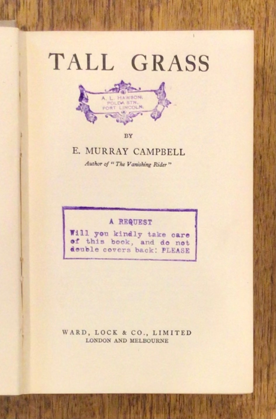 (1933) E. Murray Campbell: ‘Tall Grass’ Vg Hardcover with RARE Dust Jacket