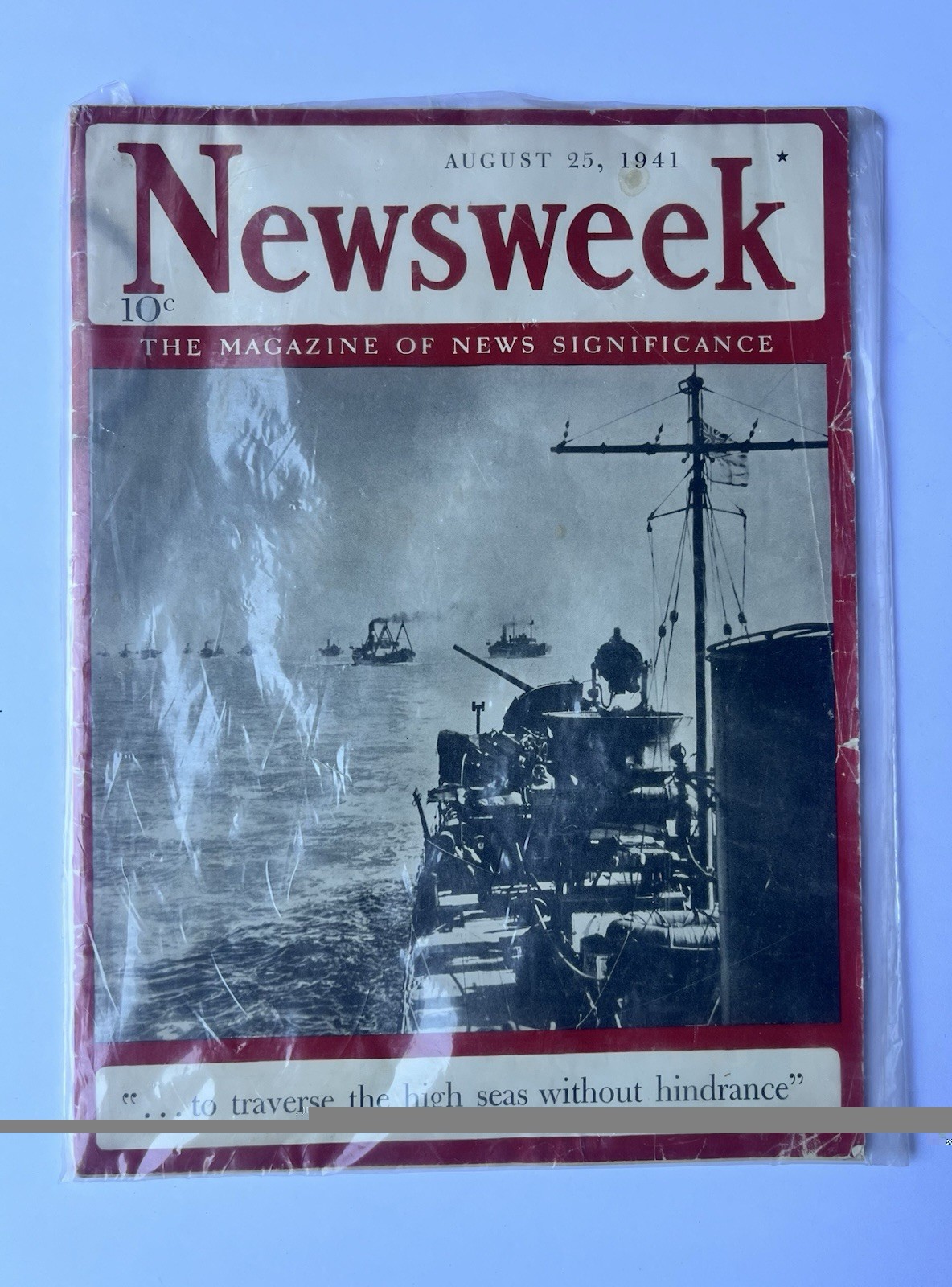1941 AUGUST 25 NEWSWEEK MAGAZINE – HIGH SEAS WITHOUT HINDRANCE COVER GOOD