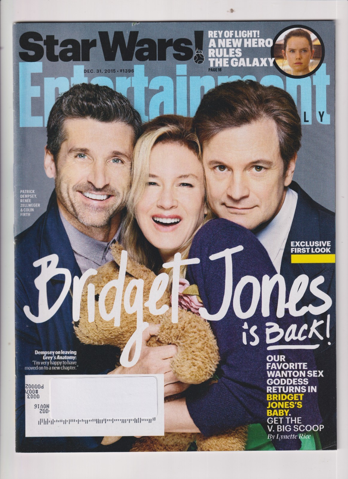 Entertainment Weekly December 31, 2015 Patrick Dempsey, Renee Zellweger, Colin F