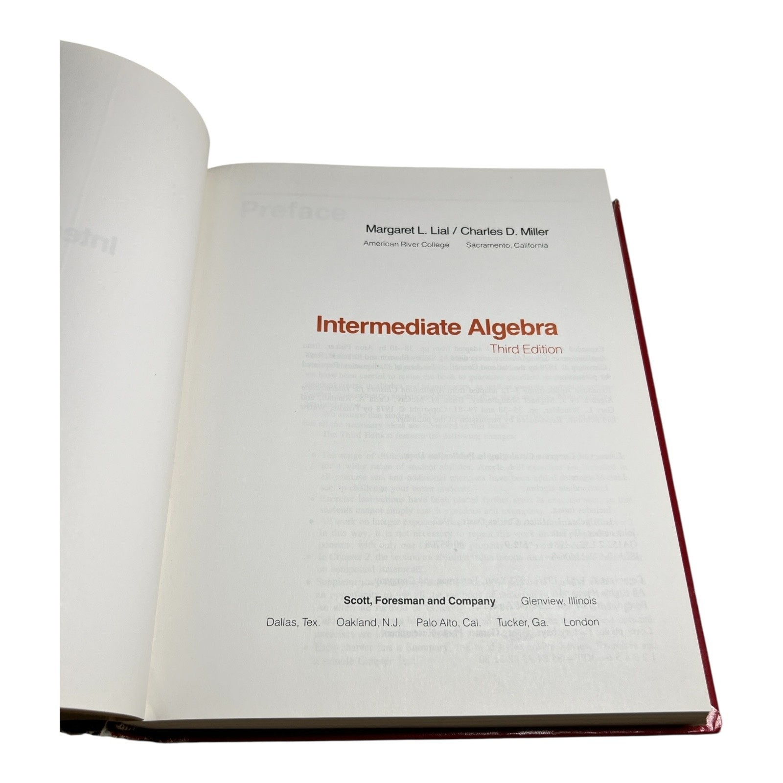 Intermediate Algebra 3rd Edition 1981 Lial Miller Hardcover Math Textbook
