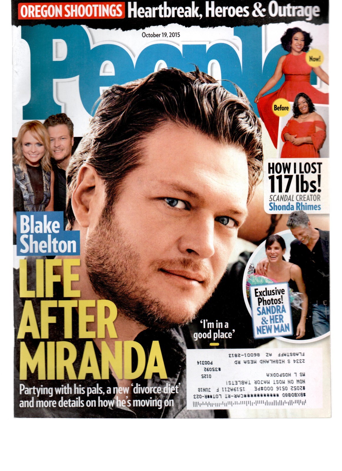 BLAKE SHELTON * OREGON SHOOTINGS * SHONDA RHIMES October 19 2015 PEOPLE MAGAZINE