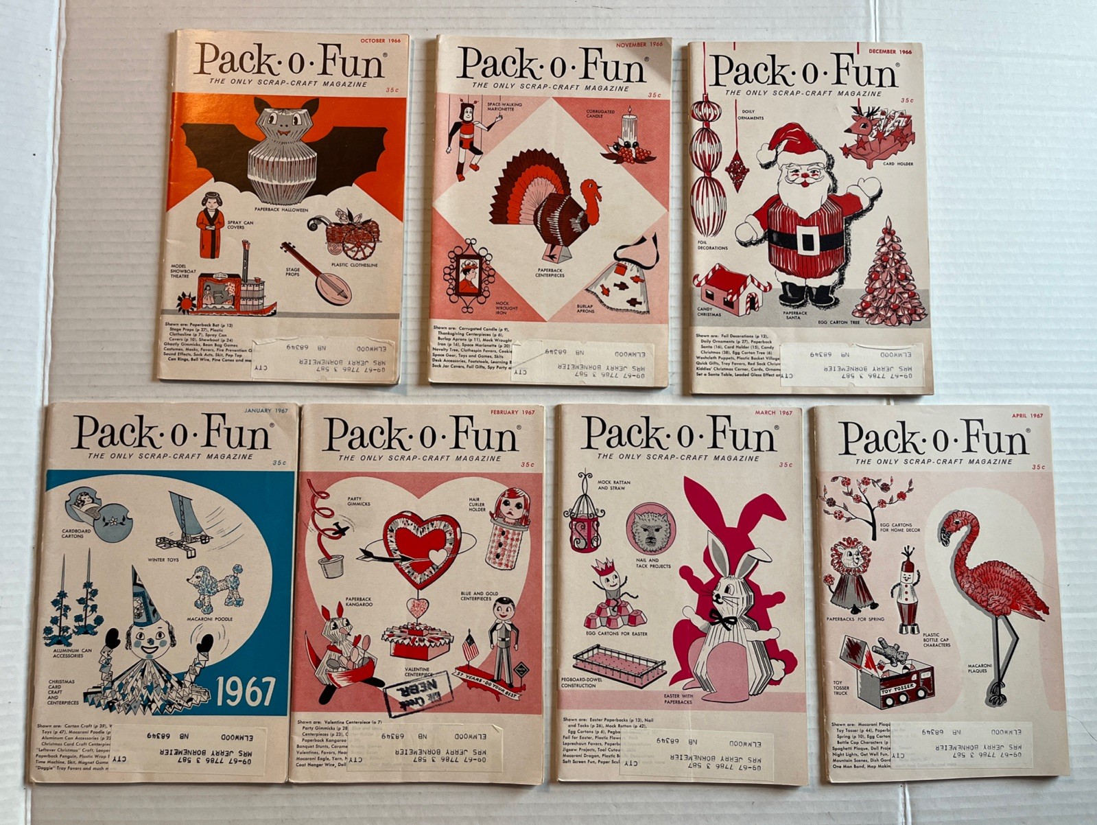 Lot Of 7 Pack-o-Fun Scrap Craft Magazine Vintage Oct. 1966-April 1967-VG Cond.