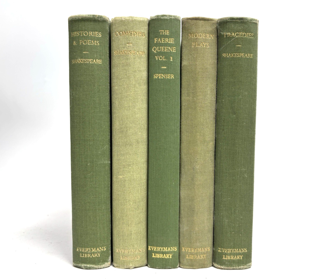 Small Old Green Books for Decoration. 12cm shelf space. 17.5cm Tall