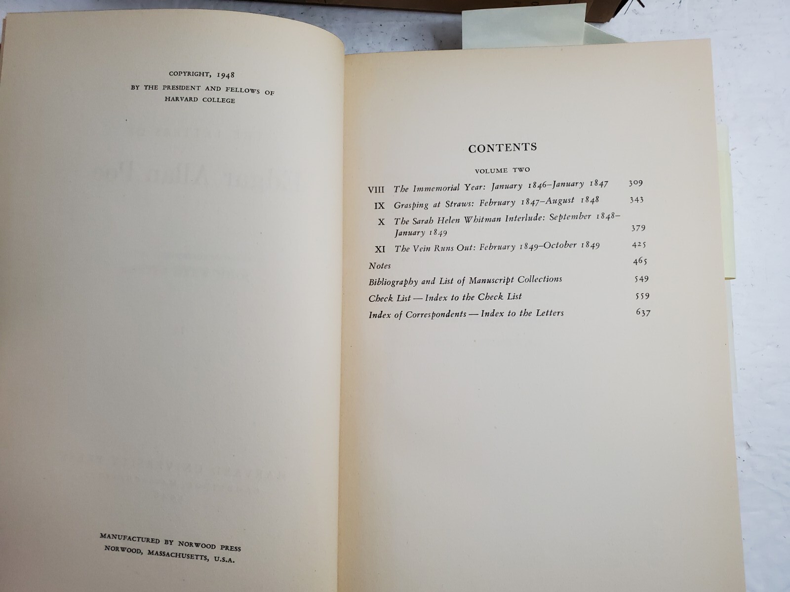 The Letters of Edgar Allan Poe 2 Volume Set Harvard Press w/Slipcase 1948 – READ